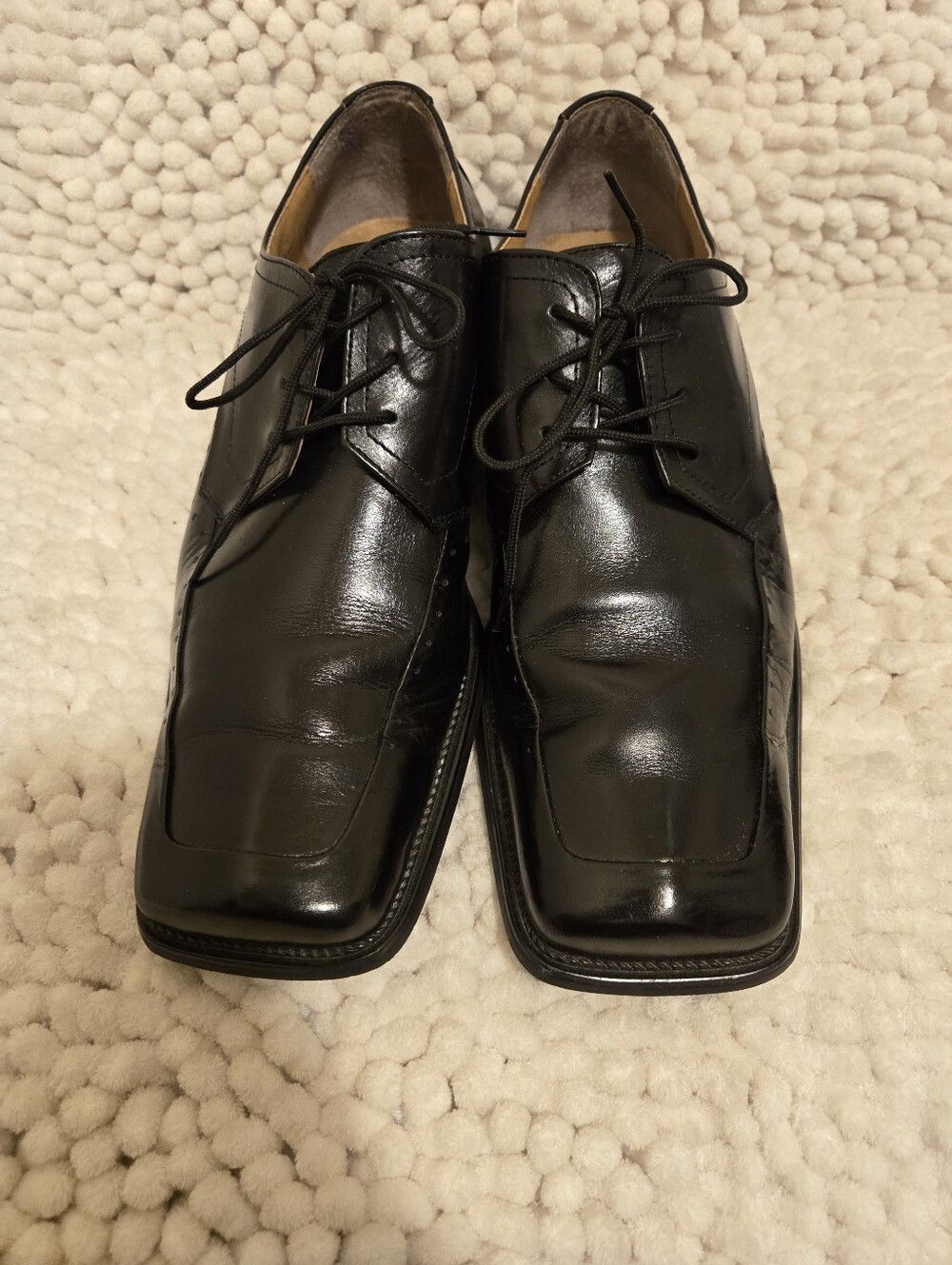 Stacy Adams Black Square-Toe Lace-Up Leather Oxfords